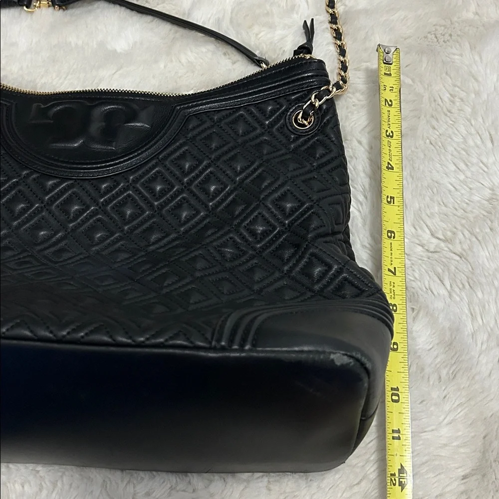 Tory Burch Fleming Black Leather Quilted Tote Bag